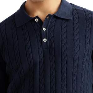 Polo de Manga Larga de Punto Trenzado Azul Marino para Hombre, Personalizado, de Alta Calidad, Grueso, Texturizado, Estilo Clásico, Informal - Product Image 6