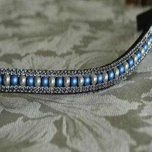 3 rangées de perles bleues et argentées sur mesure, bande de sourcil de cheval décorative en cuir, commande en gros acceptée, toutes les tailles disponibles - Product Image 5