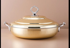 Plato de frotamiento de acero de lujo con diseño grabado Calentador de alimentos elegante Fiesta de buffet Olla caliente Casas Fiestas Hoteles Boda Villas Uso - Product Image 3