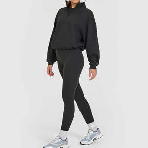 Sweat-shirt en molleton doux surdimensionné pour femme avec logo personnalisé, col montant, fermeture éclair quart de tour, épaules tombantes, uni, sport, gym, automne, hiver - Product Image 3