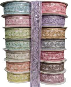 Custom Made Floral Embroidered Thread Work Laces with Multi Coloured Options in Sequins Embroidery in 1.5 Inch Width - Product Image 6