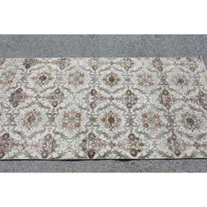 Turkish Vintage Area Rug 3.8x7.9 ft, <b>Brown</b> Persian Rug <b>Wool</b> - Product Image 4