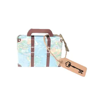Luggage Candy Boxes World Map Travel Retro Kraft Paper Airplane Key Card Candy Box Birthday Christmas Favor Present Boxes
