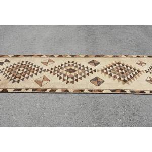 Alfombra de lana Kilim turca Vintage de 3x13,7 pies, tejido plano ecológico beige y marrón con patrón de retazos para adolescentes - Product Image 3