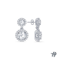 Boucles d'oreilles pendantes en or 10 carats avec double halo de diamants ronds cultivés en laboratoire