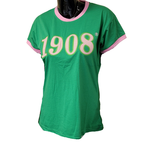 Camiseta con letras griegas ringer, camisetas de sorority, verde, rosa, venta al por mayor - Product Image 5