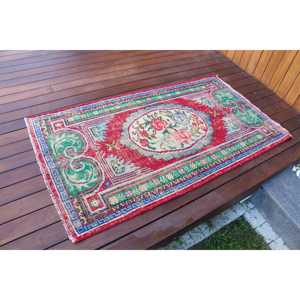 Alfombra Turca Vintage de 2.8x4.9 pies (86x150 cm), Alfombra Roja con Diseño Floral - Product Image 2