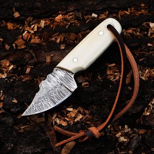 2025 gran oferta personalizado Damasco cuchillo de hoja fija hecho a mano Bushcraft y cuchillo para desollar con estuche de cuero OEM Drop Shipping - Product Image 2