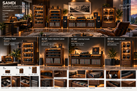 Lemari Penyimpanan Peralatan Audio HiFi Walnut Mewah dengan Lampu LED Rak Pajangan Piringan Hitam Furnitur Koleksi Stereo Rumah