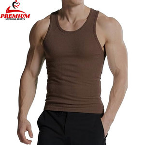 Customizable Men's Ribbed Tank Top Fitness <b>Running</b> <b>Singlet</b> Tight Gym Compression Athletic Clothing Fitted for Sports - Product Image 2