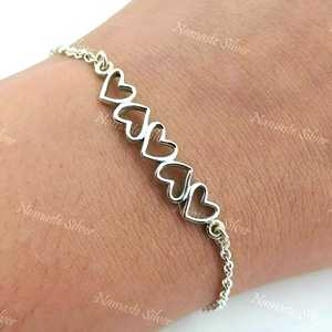 925 Sterling Silver Heart to Heart <b>Bracelet</b> <b>Adjustable</b> Minimalist Fashion Charm Jewelry Dainty Heart for Women - Product Image 3