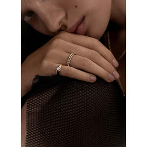 Claudine Trendy Gold & Rhodium Plated <b>Opening</b> <b>Ring</b> Free Size Copper Jewelry with Croissant & Number Shape Eternity Inlay Chain - Product Image 4