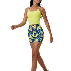 High Waist Yoga Shorts with Pockets for Women Lemon Print Biker Shorts <b>Tummy</b> <b>Control</b> Athletic Running Gym Fitness Summer Wear - Product Image 3