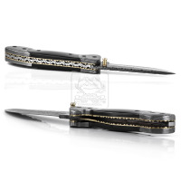 Couteau pliant artisanal en acier Damas DD-FK-680, multi-outils de poche, avec contremarquises en corne de buffle et acier Damas, pour la survie en extérieur et la chasse