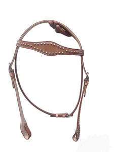 Western Headstall / Bridle Horse Tack en marron avec coutures blanches faites à la main marron assorties Cuir intelligent - Product Image 3