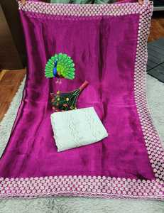 ผ้าส่าหรีด้ายเย็บปักถักร้อยและลำดับแบบหนักล่าสุดของนักออกแบบ - Product Image 5