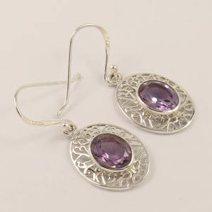 Bijoux de boucle d'oreille faits à la main en argent sterling massif 925 avec améthyste naturelle Bijoux en argent 925 - Product Image 2