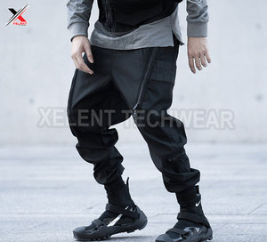 2024 hommes noir taille haute élastique imperméable coupe-vent jean dentelle décoration bouton mouche quatre saisons pantalon d'équitation - Product Image 2