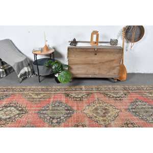 Tapis en laine turque vintage de 4.8x12,8 pieds, patchwork rouge et vert, tissage plat avec support en latex pour les décorations de salon - Product Image 2