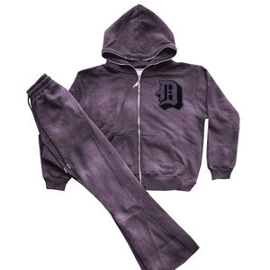 Survêtement unisexe délavé à l'acide à capuche avec fermeture éclair, pantalon de survêtement décontracté grande taille XL avec logo, survêtements empilés pour hommes - Product Image 2