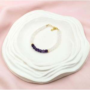Rainbow Moonstone & Amethyst Beaded Bracelet Gold Plating <b>Charm</b> Ball-shaped Religious <b>Bangles</b> Featuring Pearl Main Stone Gift - Product Image 4