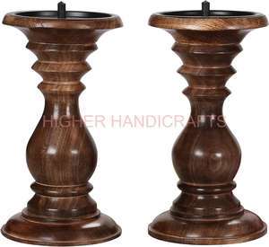 Ensemble élégant de 2 bougeoirs en bois pour pilier de ferme pour la décoration de la maison à LED et les cadeaux de fête de festival - Product Image 2