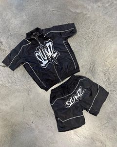 Pantalones cortos personalizados bordados de dos piezas con cremallera y chaqueta de manga corta, conjunto de pantalones cortos cortavientos de nailon y poliéster, conjunto de chándal para hombre - Product Image 2