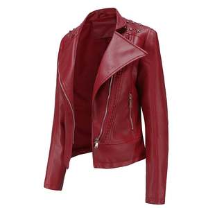 Veste d'hiver mi-longue en cuir véritable pour femmes recadrée fermeture éclair Camouflage broderie moto Style Streetwear pour l'extérieur - Product Image 2