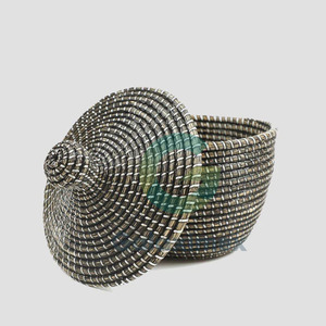 Set of 3 All Black Woven <b>Wicker</b> <b>Storage</b> <b>Baskets</b> with Lids for Bathroom <b>Storage</b> or Laundry Use - Product Image 5