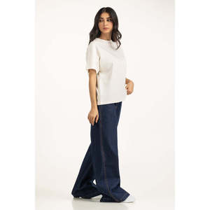 Women's Relax Fit Top WM-KTP-WS25-109 Cotton Jersey Breathable Casual <b>Bow</b> Collar Tee OEM ODM Manufacturer Pakistan - Product Image 5
