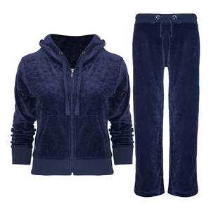 Ensemble de vêtements d'hiver en velours personnalisé pour femmes, deux pièces, sweat à capuche zippé, survêtement en velours, imprimé, lourd, écologique - Product Image 4