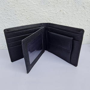 Cartera de cuero genuino para hombre de alta calidad con bloqueo RFID Cierre abierto con tarjeta, identificación y bolsillo para monedas Negro - Product Image 1