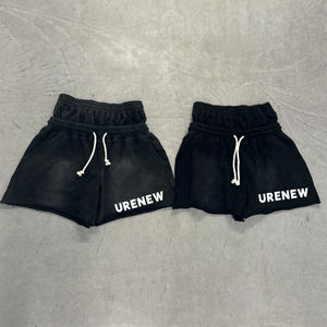 <b>Mens</b> Summer Cotton Sweat <b>Shorts</b> Custom Puff Print Sun Faded Acid Wash Raw Hem Double <b>Elastic</b> <b>Waist</b> Streetwear - Product Image 6