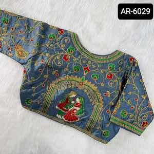 Blusa de Sari de seda fantasma multicolor de trabajo de bordado pesado de diseñador indio ropa de fiesta de mujer lista para usar - Product Image 6