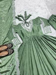 Bloque de mano Impreso Cuello en V Primera calidad Diseñador de lujo Patrón de manga diferente Mujeres jóvenes Desgaste Modal Salwar - Product Image 5