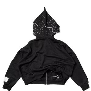 2025 personnalisé en détresse Patch broderie Vintage vieilli Applique couture 500gsm à capuche hommes à capuche strass à capuche pour hommes - Product Image 5