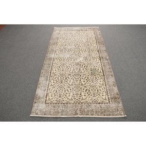 Tapis turc vintage, tapis de 3,4 x 6,7 pieds, tapis oriental en laine brun et blanc - Product Image 1