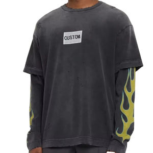 T-shirt unisexe à manches longues vintage en coton 100% polyester à séchage rapide, personnalisable avec impression par sublimation et logo, pas cher - Product Image 1