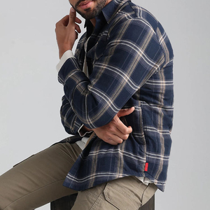 เสื้อเชิ้ตแขนยาวลายทางผ้าฟลานเนลสำหรับผู้ชาย ผ้าฝ้าย 100% ระบายอากาศได้ดี ไม่ยับ แห้งเร็ว จัดส่งรวดเร็ว - Product Image 4