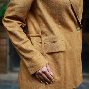 Top quemado naranja corbata cuerda cintura Chaqueta larga versión suelta traje con solapa frontal y bolsillos laterales - Product Image 2