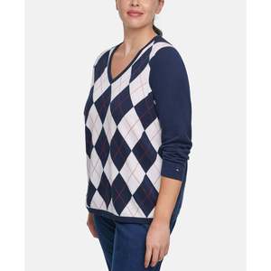 Maglione Tommy Hilfiger da donna taglie forti, stile preppy, in cotone Ivy, fantasia Argyle, blu 1X - per l'autunno - Product Image 1