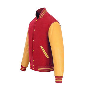 Chaqueta Varsity de Cuero Vegano, Materiales Libres de Crueldad Animal, Cuerpo en Mezcla de Lana, Cierre Frontal con Broches, Chaqueta Estilo Letterman de Moda Ética - Product Image 2