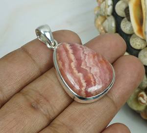 Colgante fino de Plata de Ley 925 y sólida collar con abalorio con incrustaciones de bisel de corte de pera de Rodocrosita rosa - Product Image 2