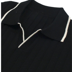 Polo en tricot noir pour homme, tricot de coton de qualité supérieure, manches courtes, texture classique, coupe décontractée, vêtements élégants - Product Image 3