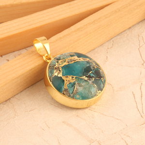Affordable Price Unique Mohave Apatite Copper Turquoise Gold Plated Classic Pendant Cushion Shape Statement Pendant <b>Gift</b> for Her - Product Image 1