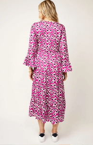 Robe décontractée pour femmes à manches longues à imprimé floral de couleur foncée, longueur cheville, col en V, robe décontractée à imprimé pour femmes - Product Image 4