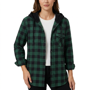Camisa de Franela a Cuadros con Capucha para Hombre, Verde y Negro, Casual, Manga Larga, Corte Regular, para Otoño - Product Image 5