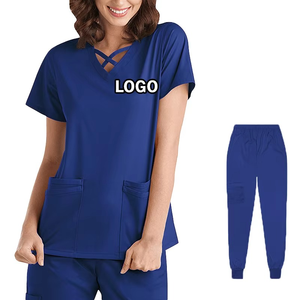 ชุดยูนิฟอร์มพยาบาลผู้หญิงแบบสครับ ผ้าทอสวมใส่สบาย ขายดี แขนสั้น คอตั้ง พร้อมกางเกง รับสกรีนโลโก้ - Product Image 3