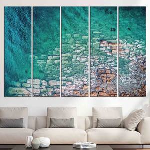 ศิลปะติดผนังกระจกนิรภัยวิวทะเล: ภาพพิมพ์บนผ้าใบทิวทัศน์ทะเล ชุดผ้าใบ 5 ชิ้น - Product Image 1