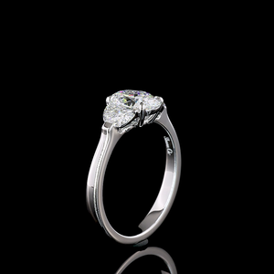 Bague de fiançailles en or blanc 14 carats, 1,53 carats, forme ovale, trois pierres, bijoux de luxe faits à la main, diamant de mariée - Product Image 4